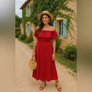 Thanth Off-Shoulder Maxi Dress Cottagecore Romantic Elegant Ruffle Soft Feminine